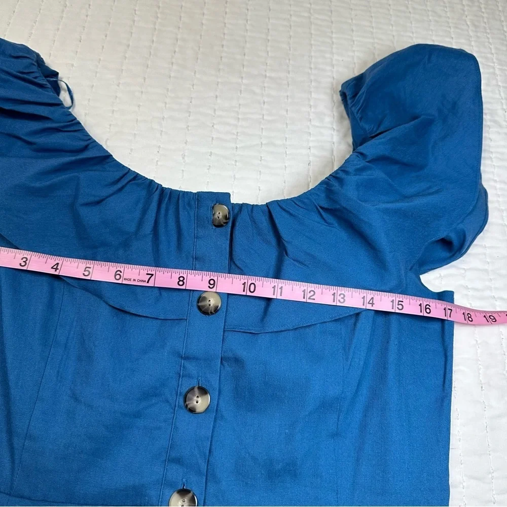 ANTONIO MELANI Ember Linen  Blue Button-Front Midi Dress - Picture 6 of 12